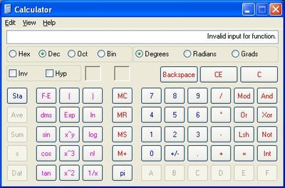 Windows XP Calculator with Result of 2^34359738368