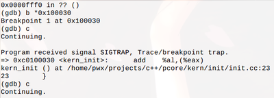 However, GDB does break on 0x100030. This works same whether I setup the breakpoint before lgdt or after lgdt.