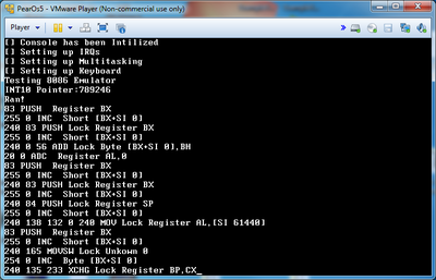 Testing 8086 Emulator. The numbers infront of the Opcode are the bytes it read for the opcode and Ignore the [ 0] its just that operand had a 0 value with a displacement.