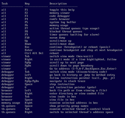 Code debugger help screen