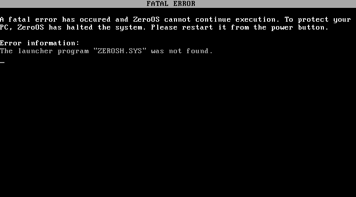 ZeroOS kernel when the specified launcher filename in the configuration file is missing.