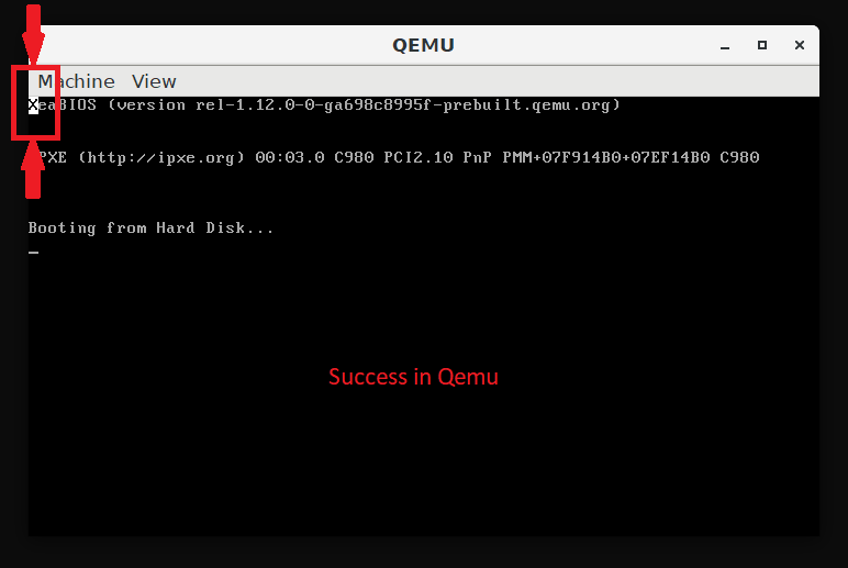 Screenshot of the &quot;X&quot; shown in Qemu