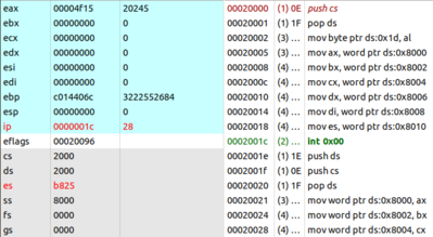 You can see the ES register being set to 0xb825