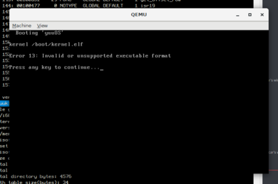 Screenshot of QEMU running new image.