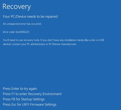 Windows recovery screen