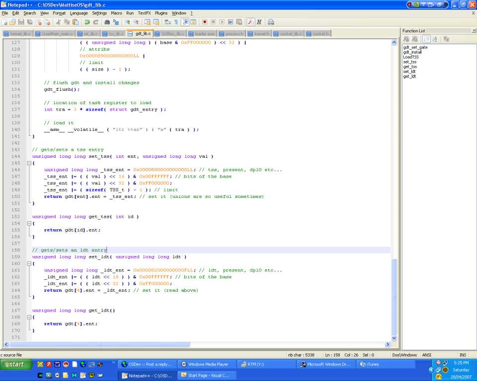 My development environment (for OS), VC++ in background.